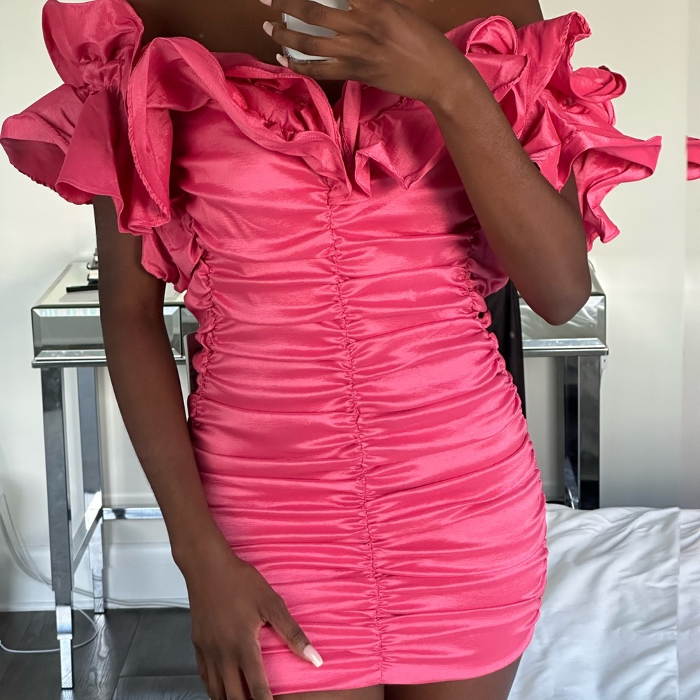 Pink Oh Polly Off The Shoulder Dress
